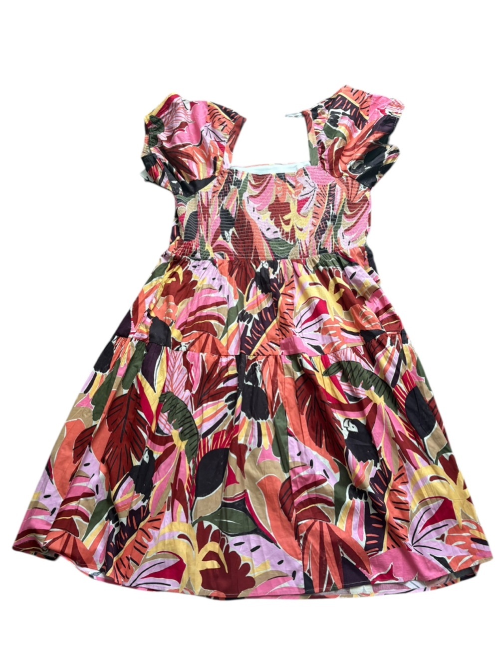 Crystal Sky multicolor
 Leaf print puff sleeve midi tiered dress size 3X - Picture 2 of 6